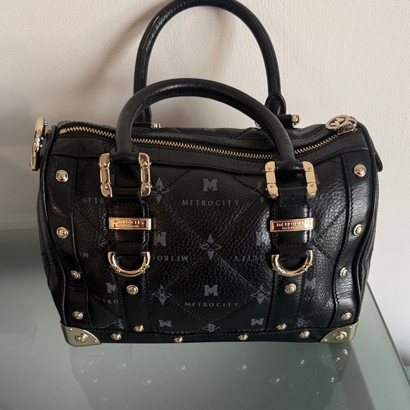 METRO CITY - Black Studded Leather Speedy Doctor Dr. Bag Italy - Picture 4 of 5